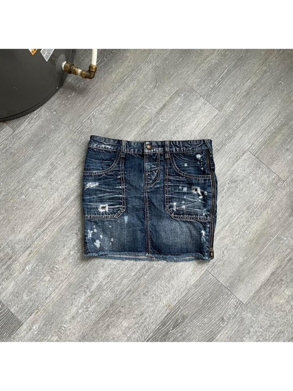 Navy Blue / Blue / White Vintage Low-Rise / Ripped Guess Denim Mini Skirt